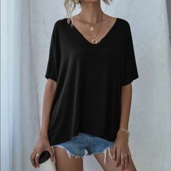 Boho oversized v neck short sleeve tee - Picture 2 of 7